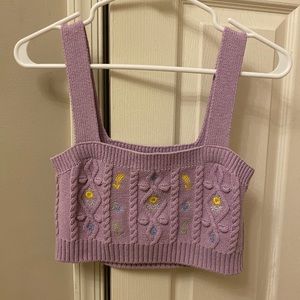 Zara Purple Embroidered Crop Top